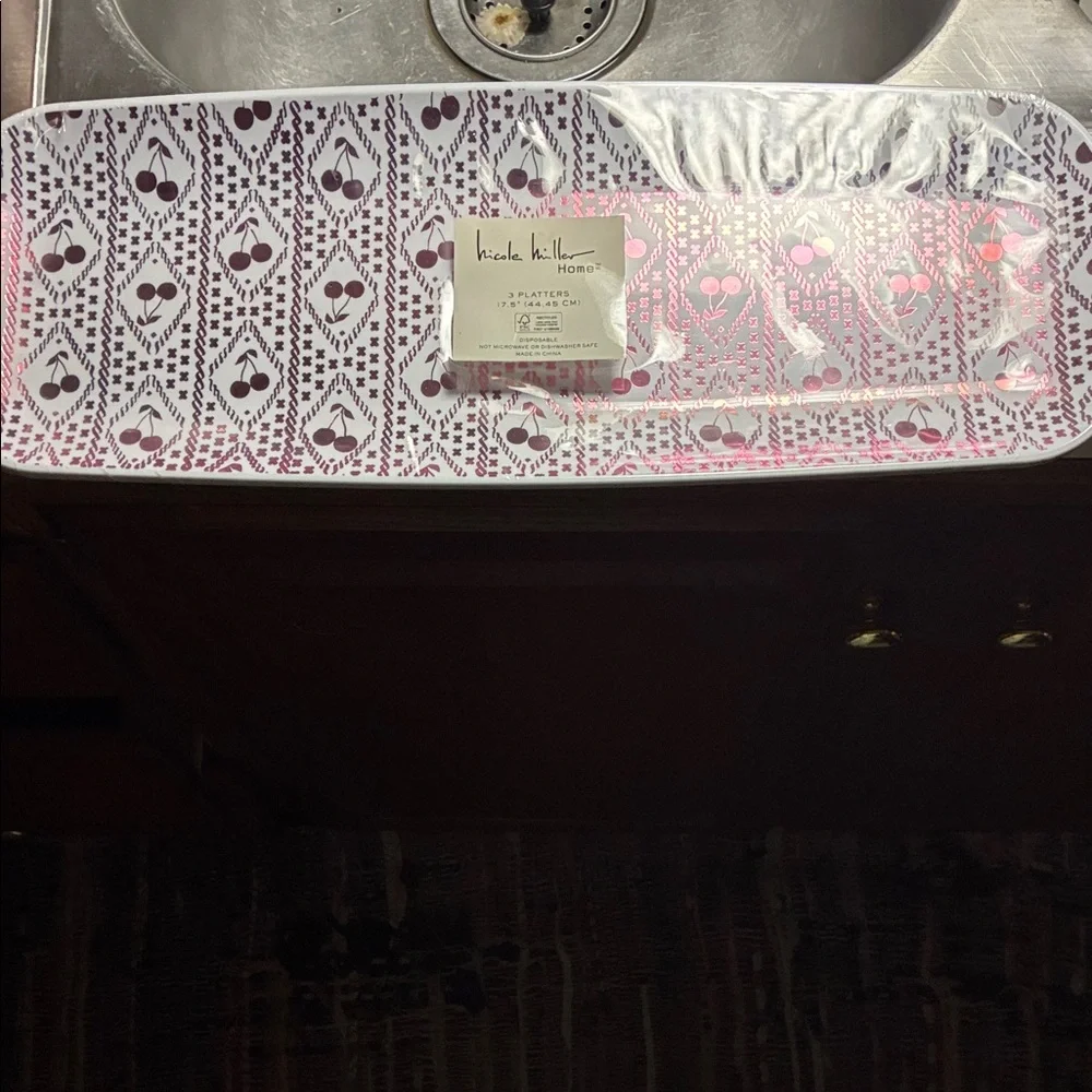NWT Nicole Miller Home 3pc. Set of Long Cherry Platters